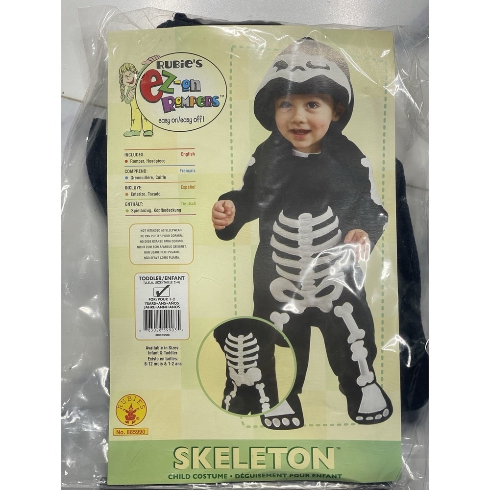 Rubies Ez-On Rompers Infant Novelty Skeleton Costume Size 1-2 Brand New